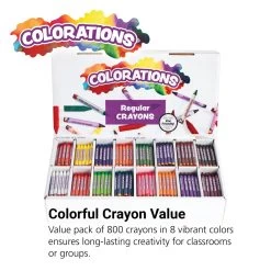 Colorations® Regular Crayons - 8 Colors, Value Pack -Set Of 800 -Children School Supplies S288475 0