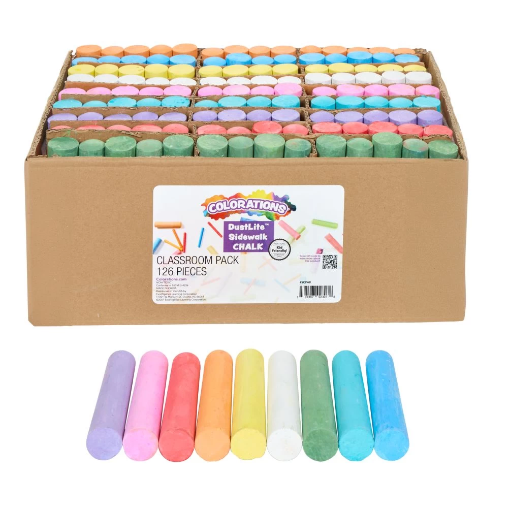 Colorations® Washable Sidewalk Chalk - Classroom Value Pack 126 Pieces 1 Colorations® Washable Sidewalk Chalk - Classroom Value Pack 126 Pieces