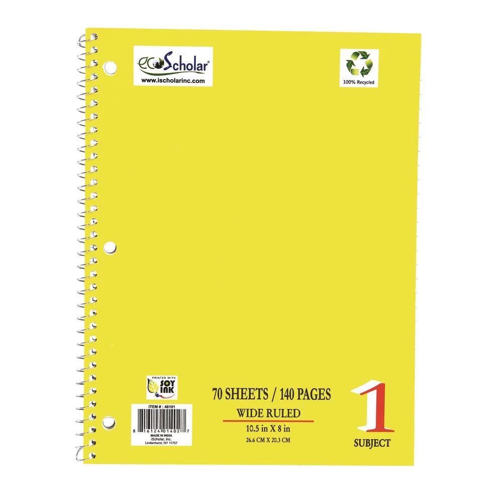 Spiral Notebook, 70 Sheets - Yellow 1 Spiral Notebook, 70 Sheets - Yellow