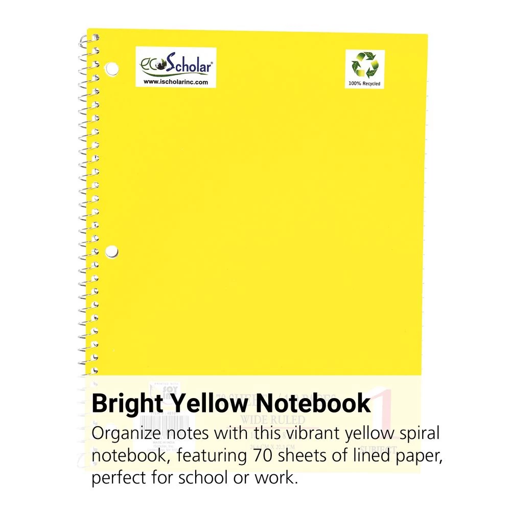 Spiral Notebook, 70 Sheets - Yellow 2 Spiral Notebook, 70 Sheets - Yellow - Image 2