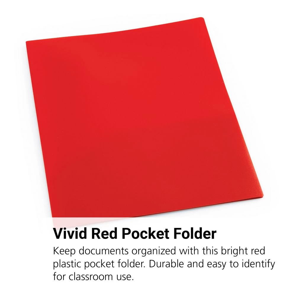 Plastic Pocket Folder, Red 2 Plastic Pocket Folder, Red - Image 2