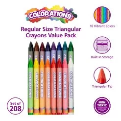 Colorations® Regular Size Triangular Crayons Value Pack - Set Of 208 6 Colorations® Regular Size Triangular Crayons Value Pack - Set Of 208 -Children School Supplies S542274 1