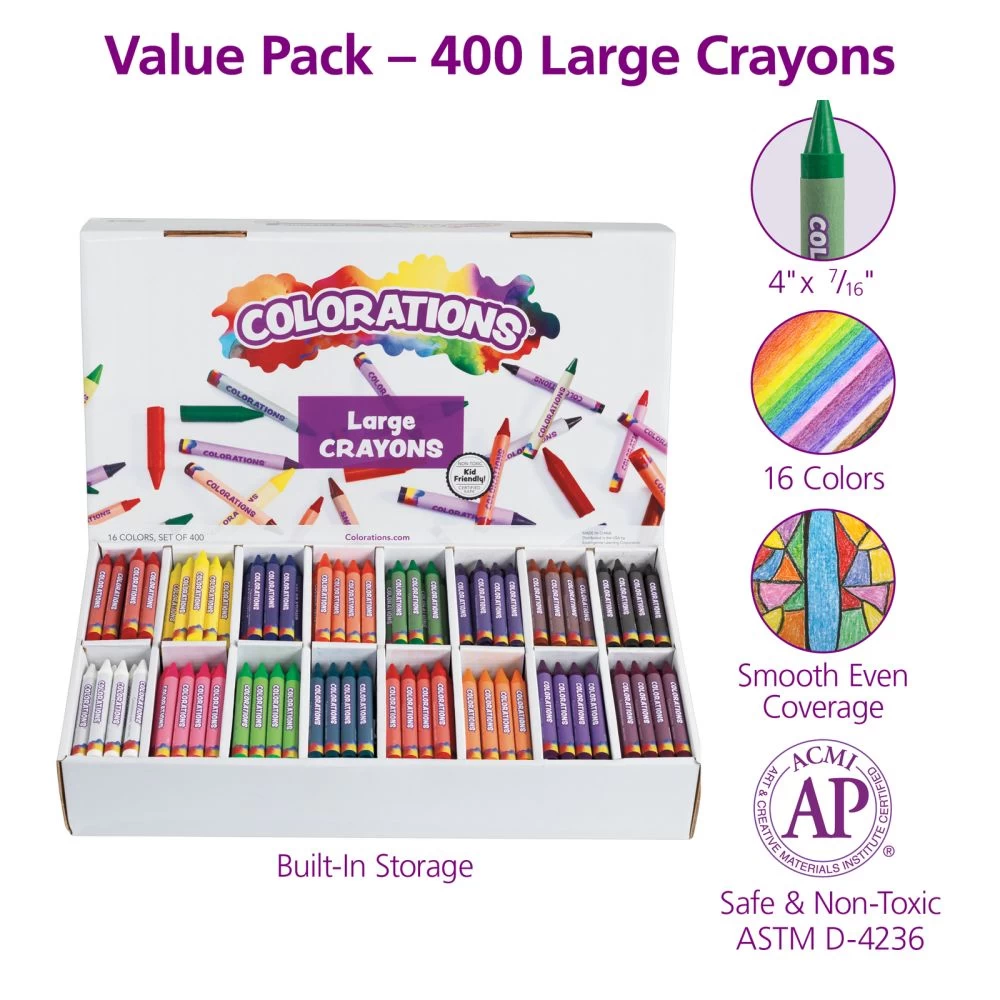 Colorations® Large Crayons, 16 Colors, Value Pack - Set Of 400 2 Colorations® Large Crayons, 16 Colors, Value Pack - Set Of 400 - Image 2
