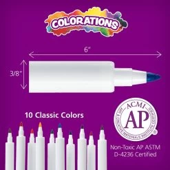 Colorations® Washable Fine Tip Marker Classroom Value Pack - Set Of 200 -Children School Supplies S664113 2