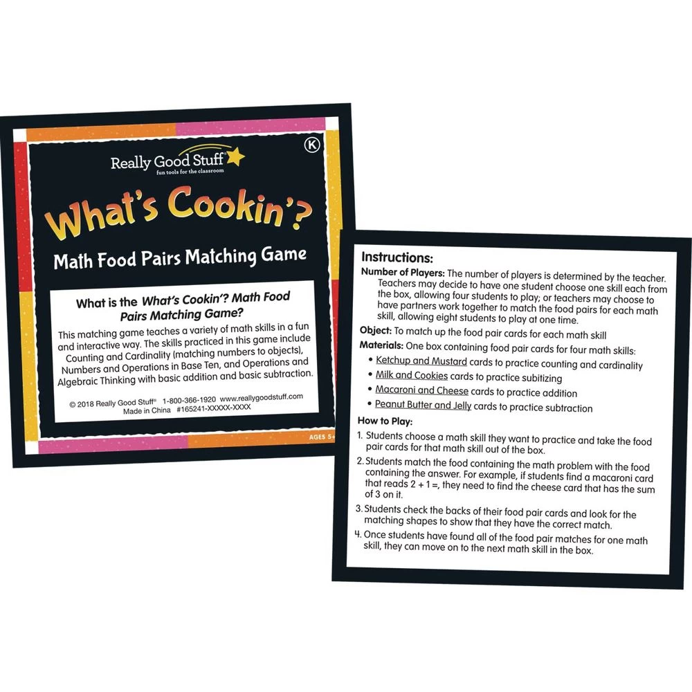 Really Good Stuff® What’s Cookin’? Math Food Pairs Matching Game - Kindergarten 2 Really Good Stuff® What’s Cookin’? Math Food Pairs Matching Game - Kindergarten - Image 2