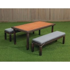 Excellerations® Outdoor Wicker Dining Set, 3-Piece Set With Table And 2 Benches (Preschool Height) -Children School Supplies S779303 1