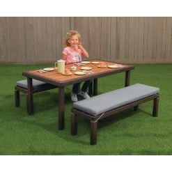 Excellerations® Outdoor Wicker Dining Set, 3-Piece Set With Table And 2 Benches (Preschool Height) -Children School Supplies S779303 3