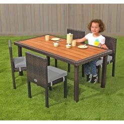 Excellerations® Outdoor Wicker Dining Set, 5-Piece Set With Table And 4 Chairs (Preschool Height) -Children School Supplies S779304 1