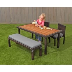 Excellerations® Outdoor Wicker Dining Set, 4-Piece Set With Table, Bench, And 2 Chairs (Preschool Height) -Children School Supplies S779305 1