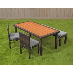 Excellerations® Outdoor Wicker Dining Set, 4-Piece Set With Table, Bench, And 2 Chairs (Preschool Height) -Children School Supplies S779305 2