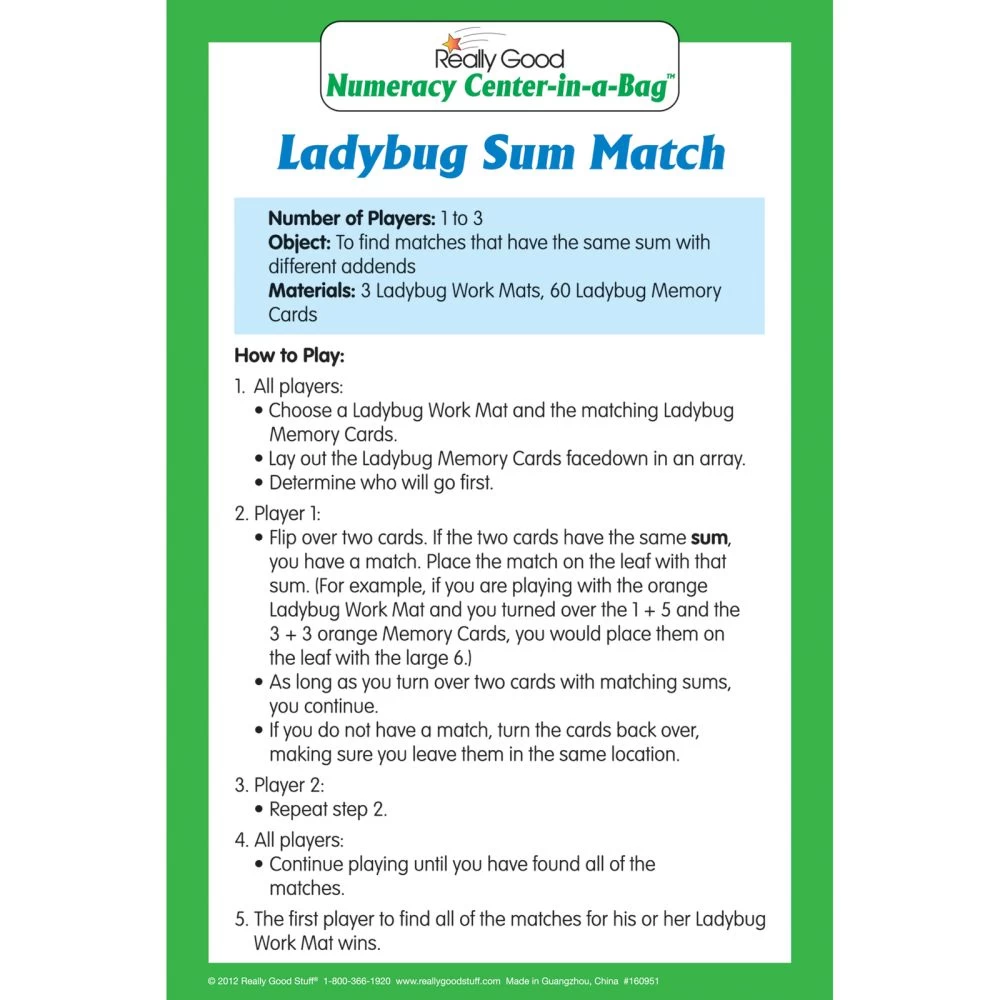 Really Good Stuff® Ladybug Sum Match Numeracy Center™ - 1 Numeracy Center 5 Really Good Stuff® Ladybug Sum Match Numeracy Center™ - 1 Numeracy Center - Image 5