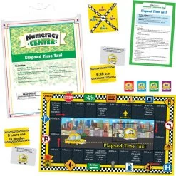 Really Good Stuff® Elapsed Time Taxi Numeracy Center With Storage Bag - Grab And Go Learning Pack - Children Master Elapsed-Time Questions - Grades 3-5
