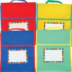 Store More® Medium Book Pouches And Labels - Primary Colors - Set Of 12