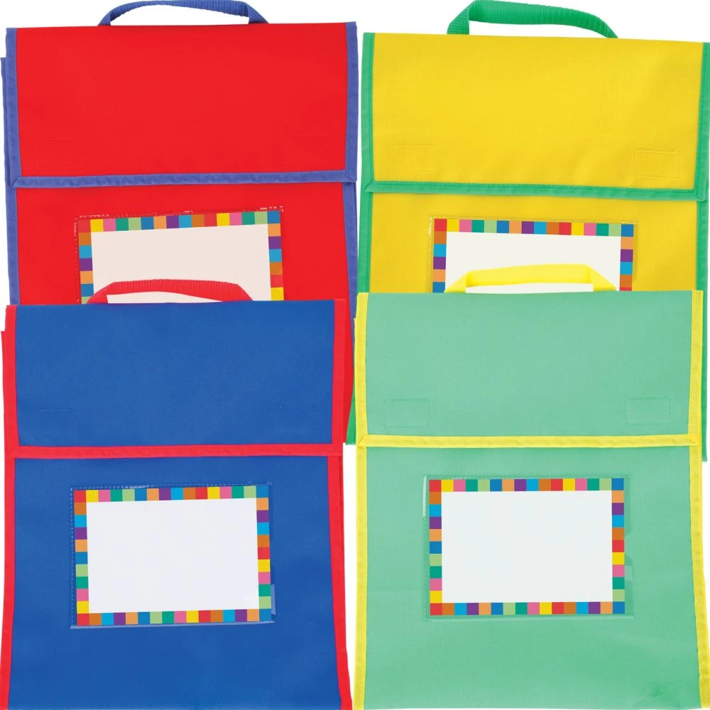 Store More® Medium Book Pouches And Labels - Primary Colors - Set Of 12 1 Store More® Medium Book Pouches And Labels - Primary Colors - Set Of 12