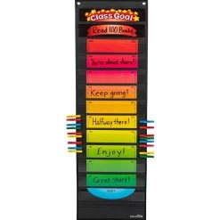 Goal Thermometer Pocket Chart Cards And Clothespins Kit - 1 Pocket Chart, 14 Cards, 36 Clothespins