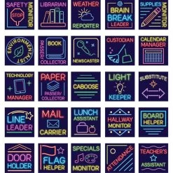 Classroom Jobs Pocket Chart Cards Neon - 73 Cards -Children School Supplies S812645 2