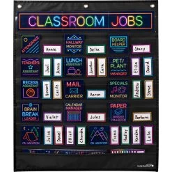 Classroom Jobs Pocket Chart And Cards Neon - 1 Pocket Chart, 73 Cards