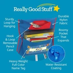 Deluxe Chair Pockets With Pencil Case - 6 Pack - Blue/Red -Children School Supplies S817940 2