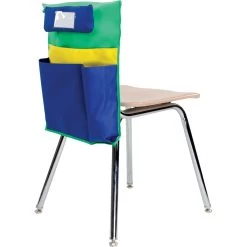 Deluxe Multi-Pocket Chair Pockets With Pencil Case And Water Bottle Holder - 6 Pack - Green/Blue -Children School Supplies S819545 1