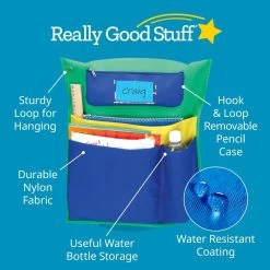 Deluxe Multi-Pocket Chair Pockets With Pencil Case And Water Bottle Holder - 6 Pack - Green/Blue -Children School Supplies S819545 2