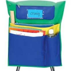 Deluxe Multi-Pocket Chair Pockets With Pencil Case And Water Bottle Holder - 150 Pack - Green/Blue