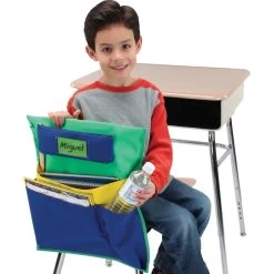 Deluxe Multi-Pocket Chair Pockets With Pencil Case And Water Bottle Holder - 36 Pack - Green/Blue -Children School Supplies S819608 1