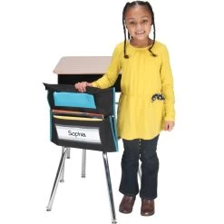Deluxe Chair Pockets With Pencil Case - 6 Pack - Black/Turquoise 11 Deluxe Chair Pockets With Pencil Case - 6 Pack - Black/Turquoise -Children School Supplies S820791 1