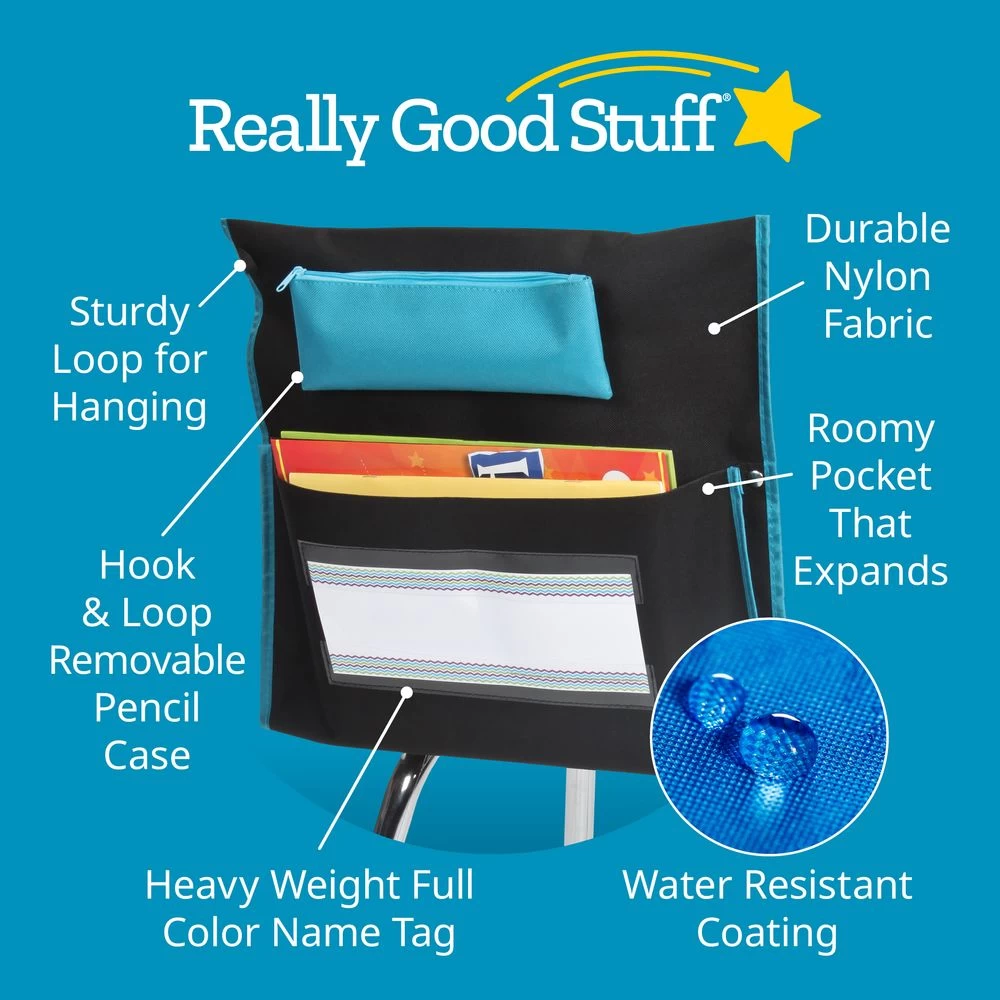 Deluxe Chair Pockets With Pencil Case - 6 Pack - Black/Turquoise 5 Deluxe Chair Pockets With Pencil Case - 6 Pack - Black/Turquoise - Image 5