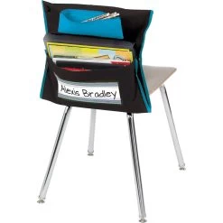 Deluxe Chair Pockets With Pencil Case - 36 Pack - Black/Turquoise -Children School Supplies S821271 1