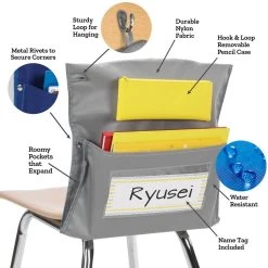 Deluxe Chair Pockets With Pencil Case - 36 Pack - Gray/Yellow -Children School Supplies S823514 1