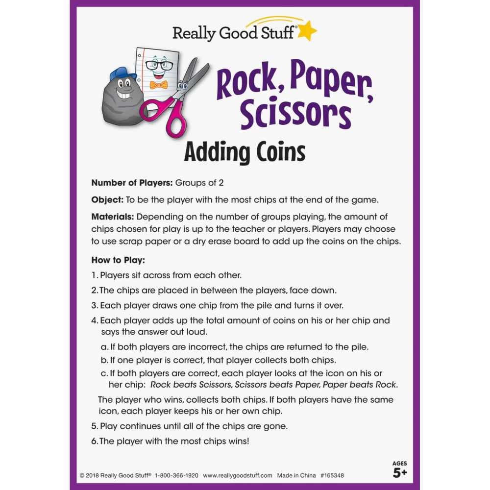Really Good Stuff® Rock, Paper, Scissors Math Game - Adding Coins - 1 Game 3 Really Good Stuff® Rock, Paper, Scissors Math Game - Adding Coins - 1 Game - Image 3