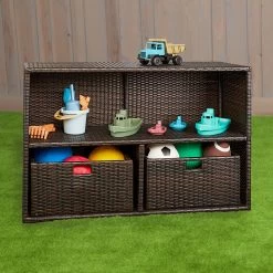 Excellerations® Indoor/Outdoor Wicker-Look Storage Shelf With 3 Cubbies 6 Excellerations® Indoor/Outdoor Wicker-Look Storage Shelf With 3 Cubbies -Children School Supplies S968940 1
