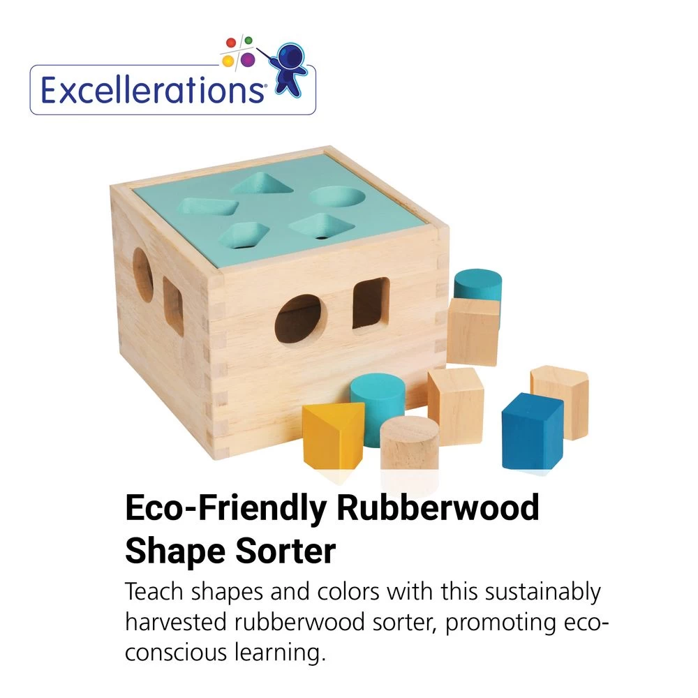 Excellerations® EarlySTEM™ Sustainably Harvested Rubberwood Shape Sorter 2 Excellerations® EarlySTEM™ Sustainably Harvested Rubberwood Shape Sorter - Image 2