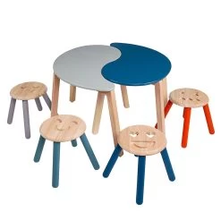 Excellerations® Sustainably Harvested Rubber Wood Emotion Stools And Table - Set Of 4 Emotion Stool And 2 Tables -Children School Supplies S994244 1