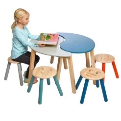 Excellerations® Sustainably Harvested Rubber Wood Emotion Stools And Table - Set Of 4 Emotion Stool And 2 Tables -Children School Supplies S994244 4