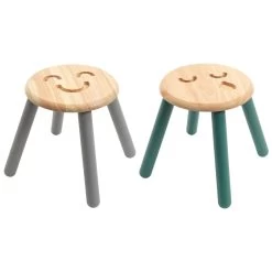 Excellerations® Sustainably Harvested Rubber Wood Emotions Stool - Set Of 2 Emotions, Happy And Sad